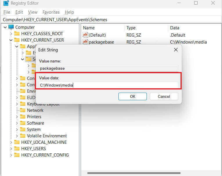 registry editor value data