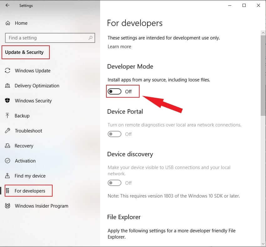 developer mode