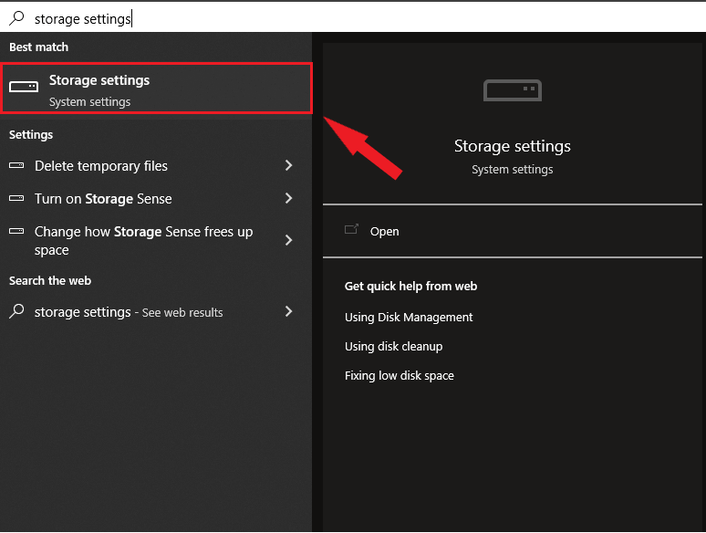 Storage settings