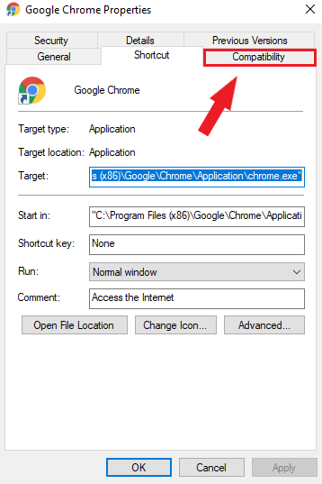 compatibility tab