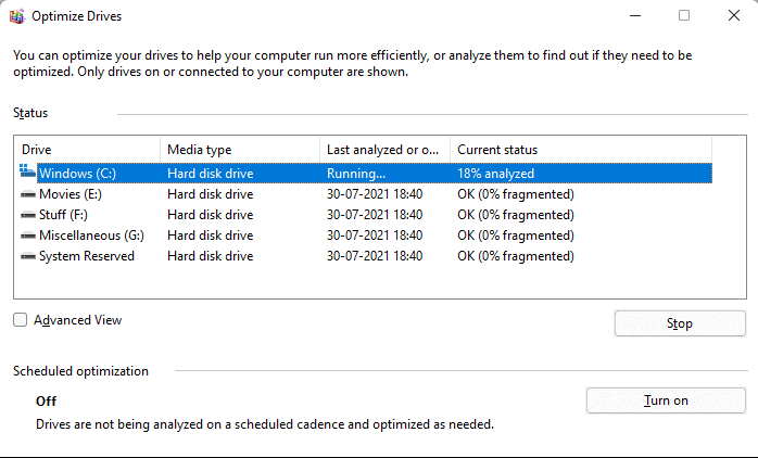 defragment hard drive