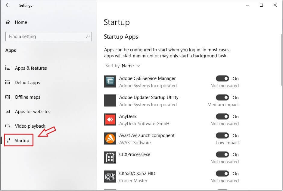 startup tab