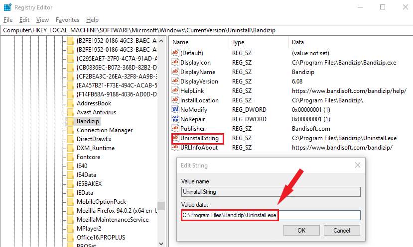 Uninstall key inside Registry Editor