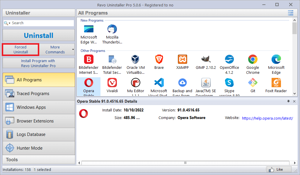 Forced uninstall option in Revo Uninstaller Pro
